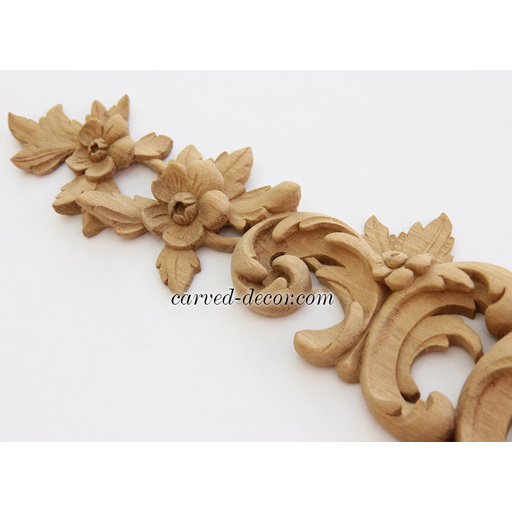 large horizontal decorative flower wood carving applique baroque style