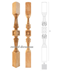 Carved hardwood Antique newel post for small staircases
