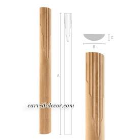 Carved fluted half column, Decorative wooden column