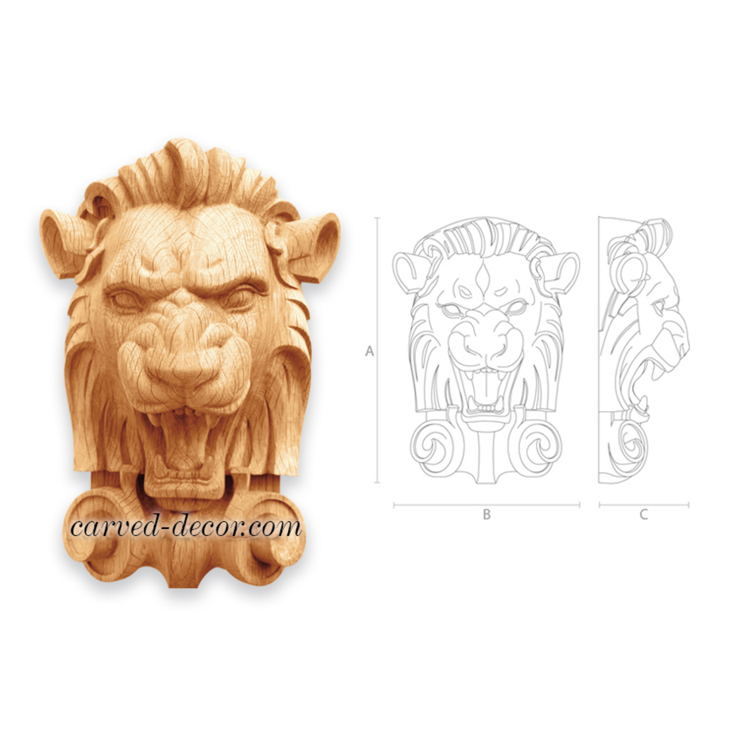 Wood carved decor  Lion Head 
