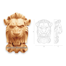 Carved mascaron Lion, Decorative animal onlay