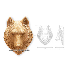 Wooden wolf head onlay, Animal wall decor