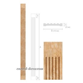 Unpainted wooden pilaster, Oak fluted pilaster