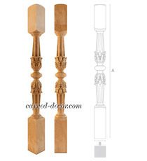 Carved hardwood Antique newel post for small staircases