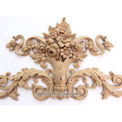horizontal decorative flowers basket wood carving applique baroque style