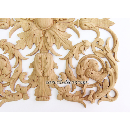 vertical hand carved floral acanthus scrolls wood onlay applique victorian style