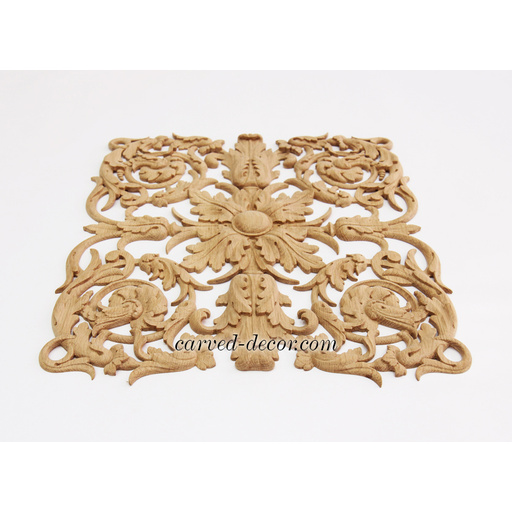 vertical hand carved floral acanthus scrolls wood onlay applique victorian style