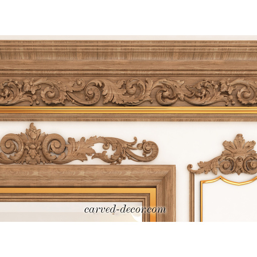 horizontal ornate scroll wood onlay applique baroque style