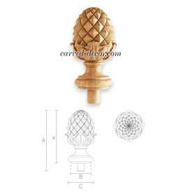 Carved wooden Nut finial, Relief staircase finial