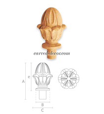 Solid wood flower Bud finial for interior decorating