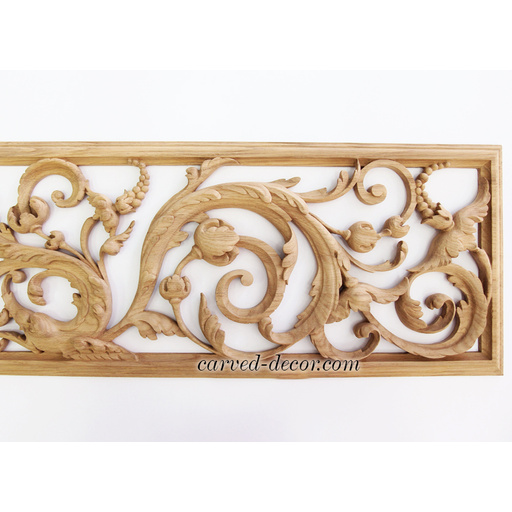 horizontal hand carved floral acanthus scrolls wood onlay applique victorian style