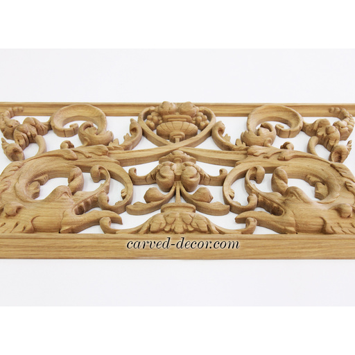 horizontal hand carved floral acanthus scrolls wood onlay applique victorian style