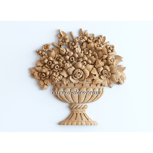 large vertical decorative flowers basket wood carving applique baroque style