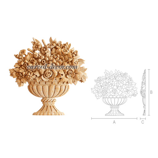 large vertical decorative flowers basket wood carving applique baroque style