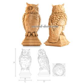 Bird staircase finial, Carved Owl finial topper