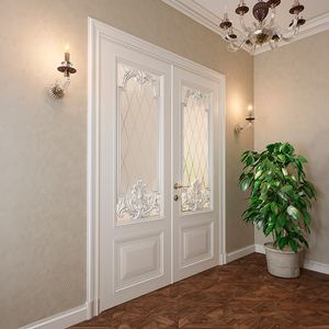 Ornate french wall paneling with wood beading trim and flowers