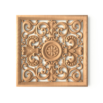 Unique ornate square carved wood wall appliques and onlays 