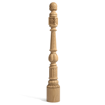 Large round wood stair newel post baroque period with artichoke finial