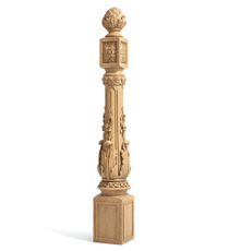 Large newel post with wood carving grapes
