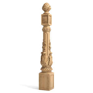 This large square wood carved newel post is a stunning addition to any staircase. Expertly crafted w..