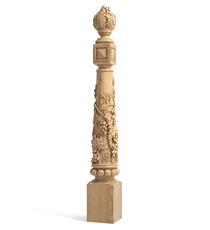Large square newel post with floral ornament and acanthus leaf pattern
