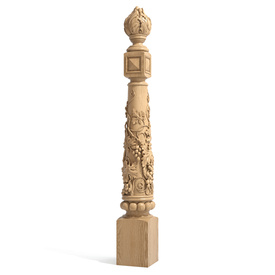 Large 52" square oak newel post with wood carving grapes for sale