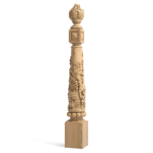 Large newel post with wood carving grapes