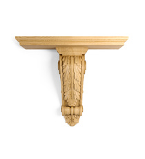 Long wooden wall shelf with two corbels