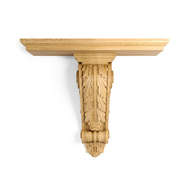 Decorative wood wall shelf with carved corbel acanthus leaf and scrolls