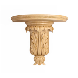 Wood round wall shelf with carved corbel acanthus leaf design 
