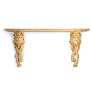 Long shelf with pair of corbels lions