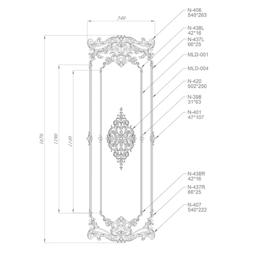 paneling with scrolls. palmettes and floral elements - 3