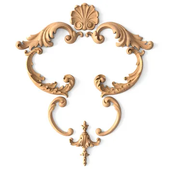Premium Baroque Wood Onlay Set with Seashell Motif & Scrolls