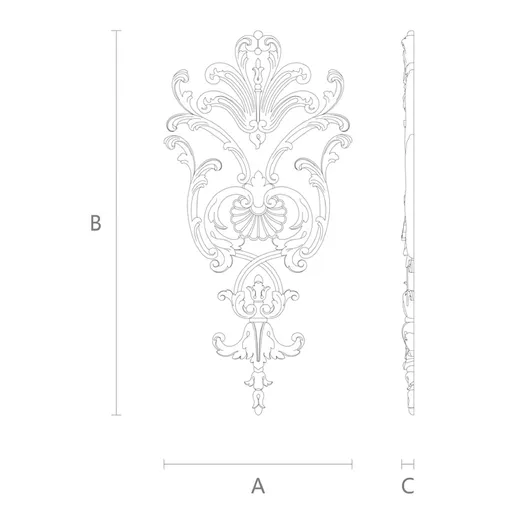 C-027 Vertical carved scroll wood onlay applique baroque style