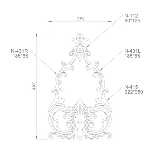 Wall-mounted set of overlays solid wood