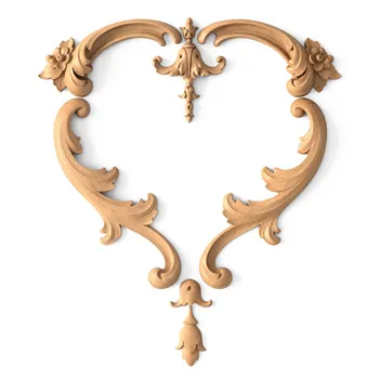 Heart-Shaped Wood Onlay Set with Baroque Floral Scrolls