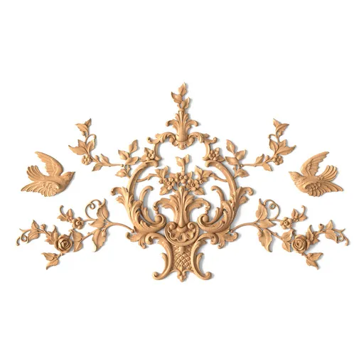 ornate wood wall decor with carved birds
