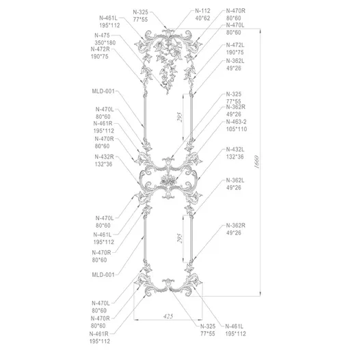 C-048 Decorative french wall panel with roses from oak