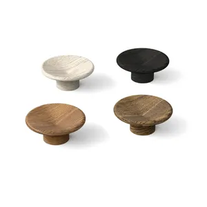 Minimalist flat round curved hardwood knob handle for drawers