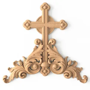Carved oak latin cross with acanthus leaf