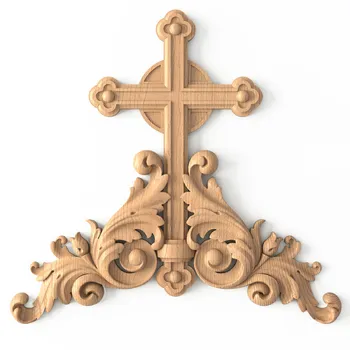 Carved wood latin cross with acanthus leaf