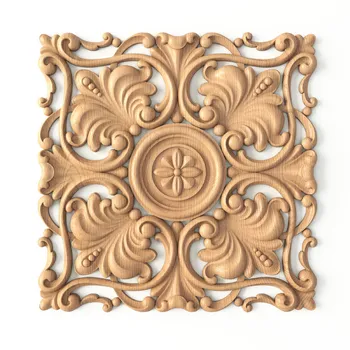 Vintage style beech carved onlay, Pierced floral applique 