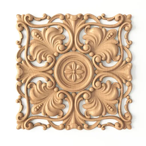 IKN-011 medium square architectural flower wood carving applique baroque style