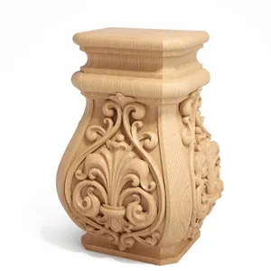 Traditional wooden church column base with flowers scrolls