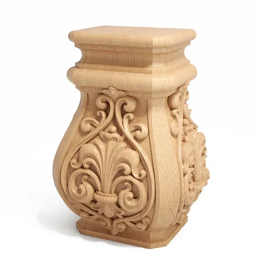 IKN-012 Traditional beech church column base with flowers scrolls