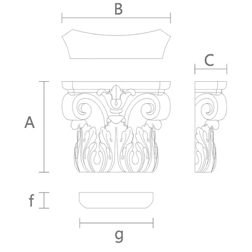 Corinthian capital for wood pilasters with volutes