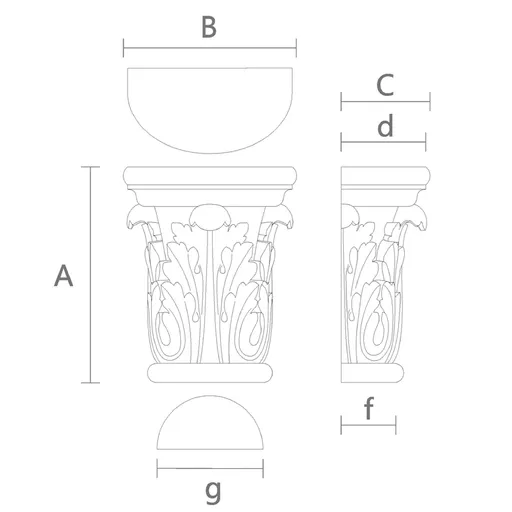 Column top half-round with acanthus leaf oak
