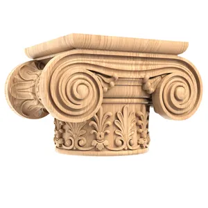 Hand-carved Ionic wood capital featuring volutes and floral motifs
