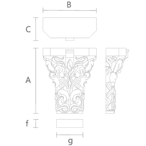 Oak pilaster capital with irises Art Nouveau style