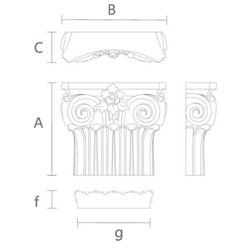 Pilaster caps with wood carved leaves and flowers from oak